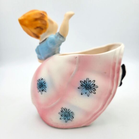 Vintage Velco Ceramic Girl Planter with Pink and Blue Accents - Picture 3 of 16